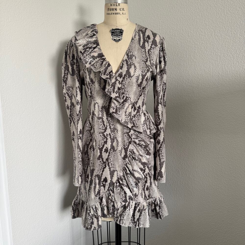 MSGM | NWT Snake Print Long Sleeve Dress w/ Ruffles Size 42 (iItalian)/Medium